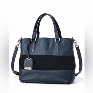 Gherardini Made in Italy Blue & Black Leather Suede Tote Bag